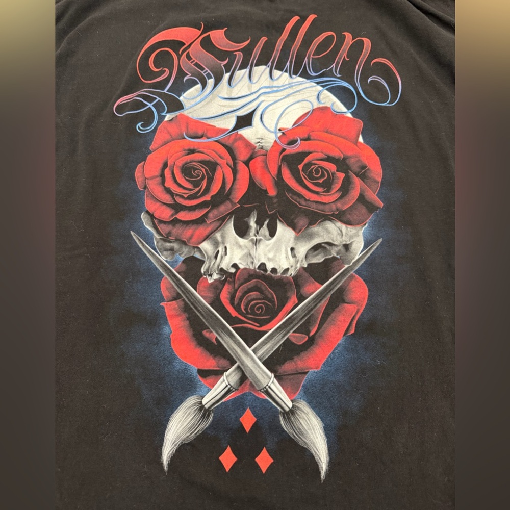 Sullen Black Graphic T-Shirt with Skull and Roses - Picture 3 of 10